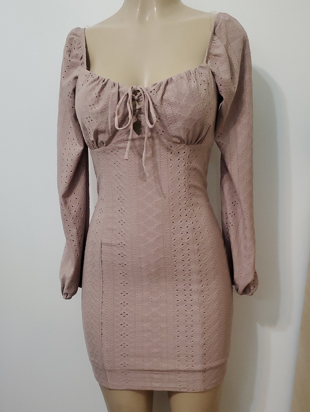 Active USA Mauve Eyelet Long-Sleeve Mini Dress
